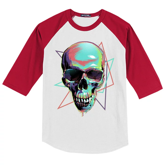 Retro Neon Graffiti Paint Skull Kids Colorblock Raglan Jersey