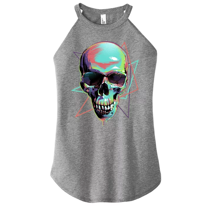 Retro Neon Graffiti Paint Skull Women’s Perfect Tri Rocker Tank