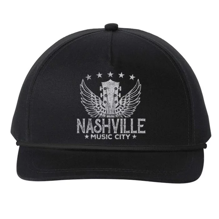 Retro Nashville Guitar Wings Vintage Country Music Concert Snapback Five-Panel Rope Hat