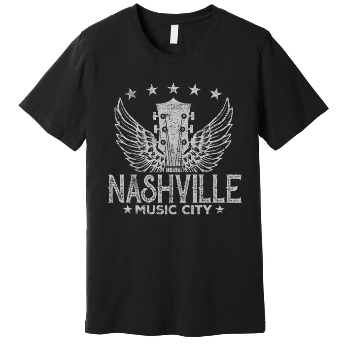 Retro Nashville Guitar Wings Vintage Country Music Concert Premium T-Shirt