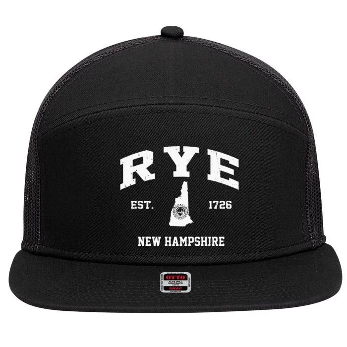 Rye New Hampshire NH Vintage State Athletic Style 7 Panel Mesh Trucker Snapback Hat