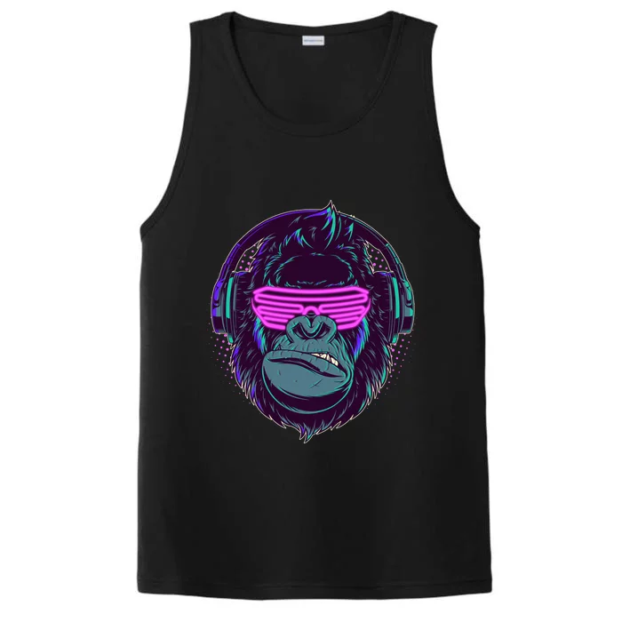 Retro Neon Hipster Gorilla Ape Performance Tank