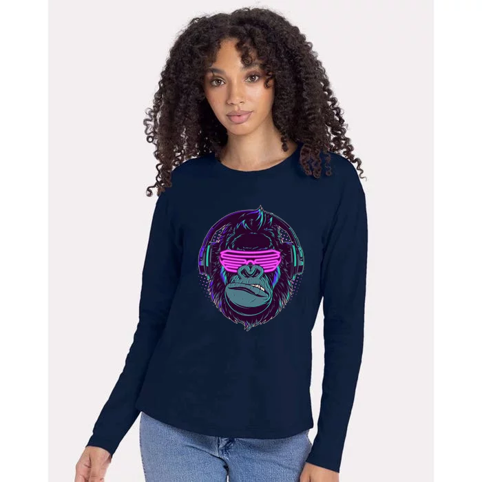 Retro Neon Hipster Gorilla Ape Womens Cotton Relaxed Long Sleeve T-Shirt