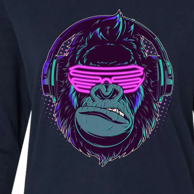 Retro Neon Hipster Gorilla Ape Womens Cotton Relaxed Long Sleeve T-Shirt