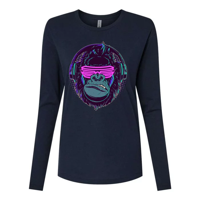 Retro Neon Hipster Gorilla Ape Womens Cotton Relaxed Long Sleeve T-Shirt