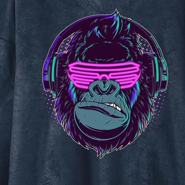 Retro Neon Hipster Gorilla Ape Hooded Wearable Blanket