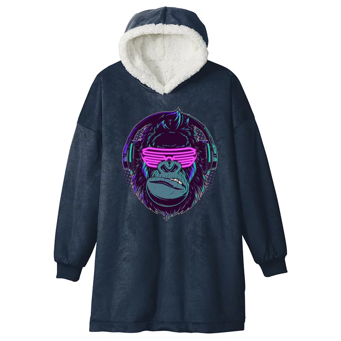 Retro Neon Hipster Gorilla Ape Hooded Wearable Blanket