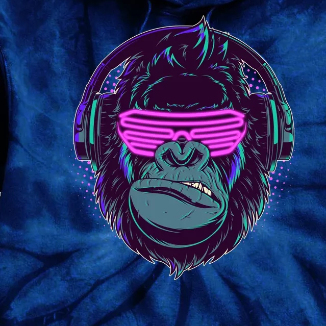 Retro Neon Hipster Gorilla Ape Tie Dye Hoodie