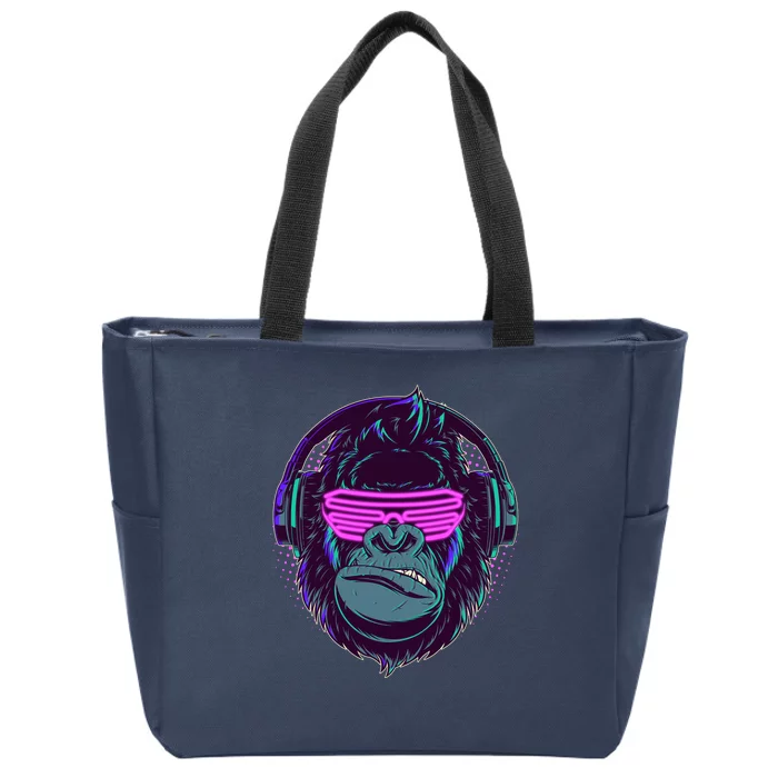 Retro Neon Hipster Gorilla Ape Zip Tote Bag