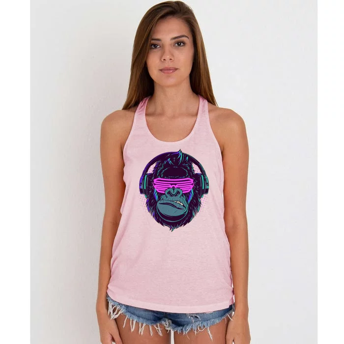 Retro Neon Hipster Gorilla Ape Women's Knotted Racerback Tank