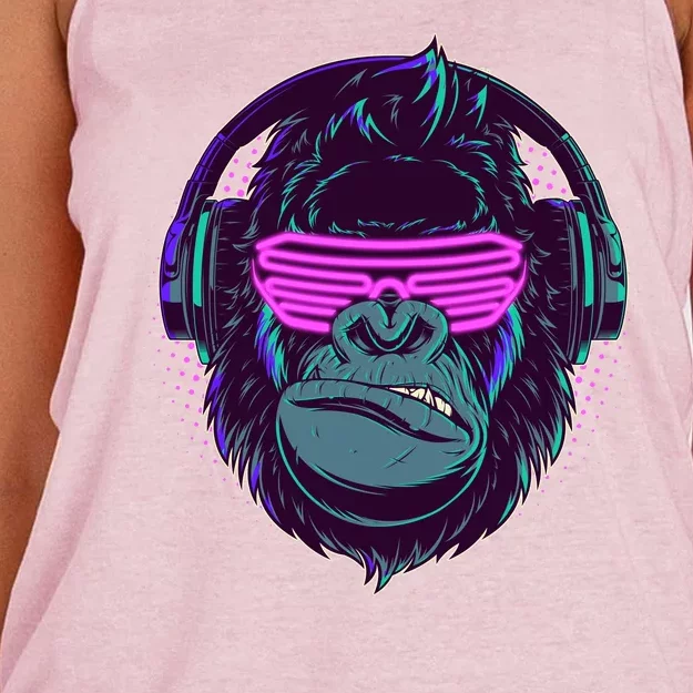 Retro Neon Hipster Gorilla Ape Women's Knotted Racerback Tank