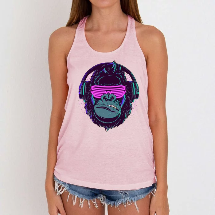 Retro Neon Hipster Gorilla Ape Women's Knotted Racerback Tank