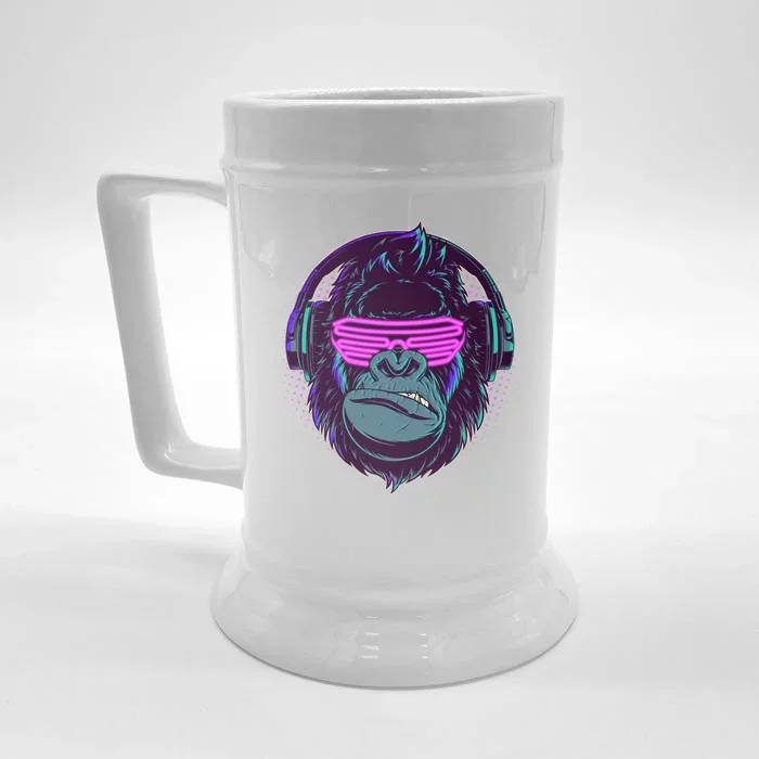 Retro Neon Hipster Gorilla Ape Front & Back Beer Stein