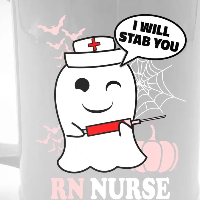 Rn Nurse Halloween I Will Stab You Funny Ghost Gift Front & Back Beer Stein