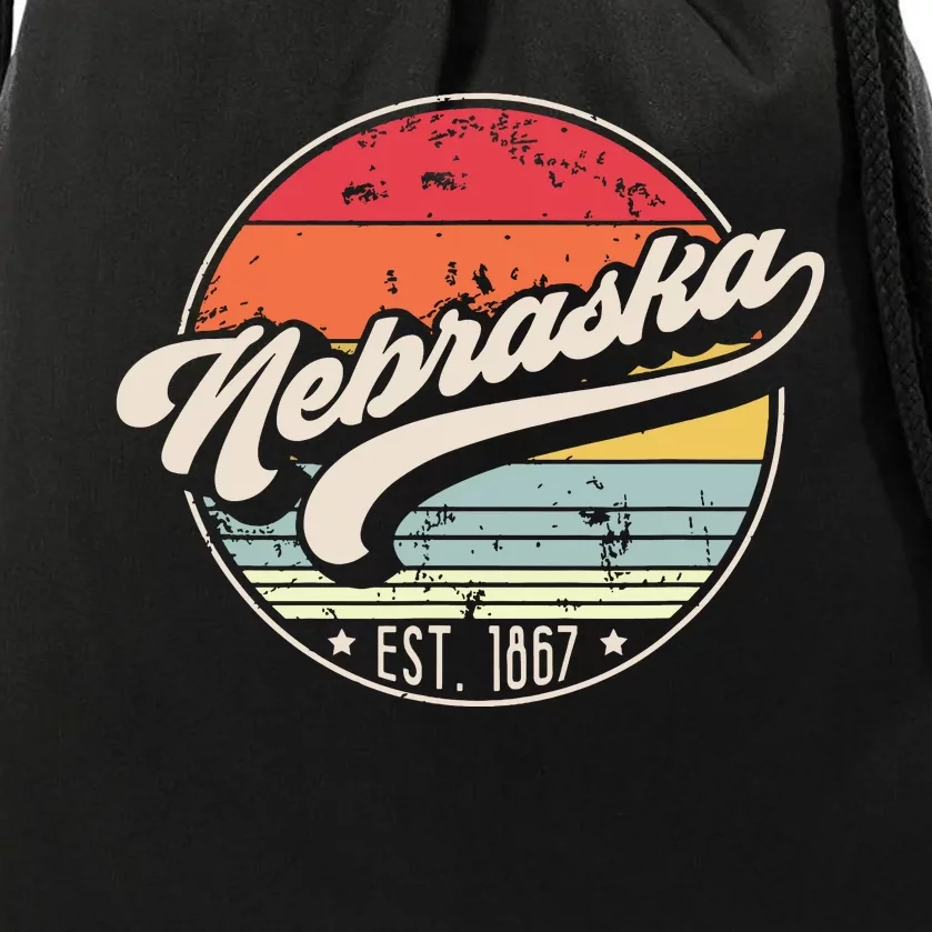 Retro Nebraska Home State Ne Cool 70s Style Sunset Drawstring Bag