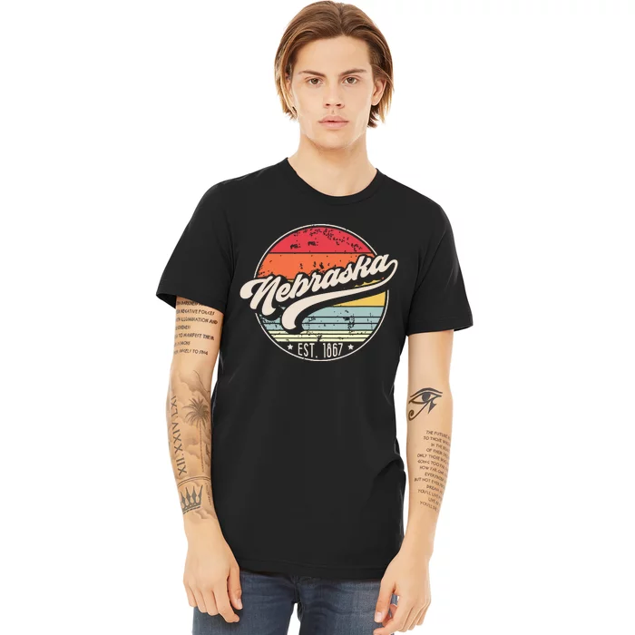 Retro Nebraska Home State Ne Cool 70s Style Sunset Premium T-Shirt