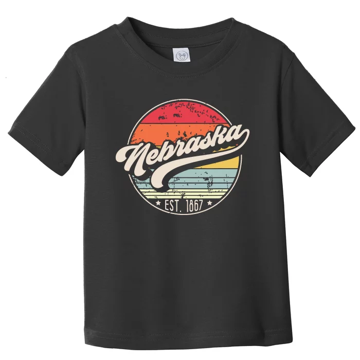 Retro Nebraska Home State Ne Cool 70s Style Sunset Toddler T-Shirt