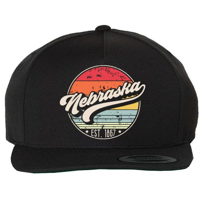 Retro Nebraska Home State Ne Cool 70s Style Sunset Wool Snapback Cap