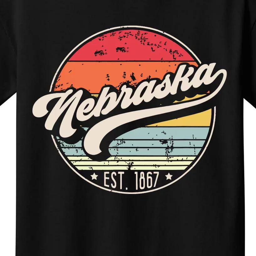 Retro Nebraska Home State Ne Cool 70s Style Sunset Kids T-Shirt