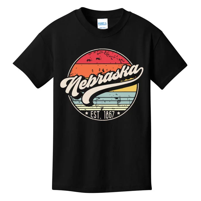 Retro Nebraska Home State Ne Cool 70s Style Sunset Kids T-Shirt