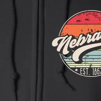 Retro Nebraska Home State Ne Cool 70s Style Sunset Full Zip Hoodie