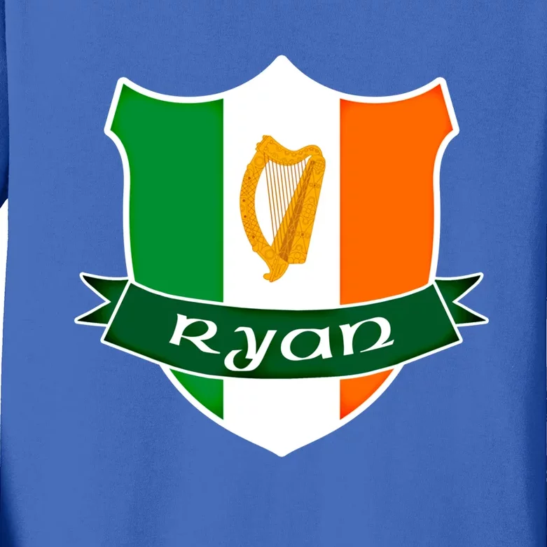 Ryan Name Irish Gift Irish Flag Harp Crest Kids Long Sleeve Shirt