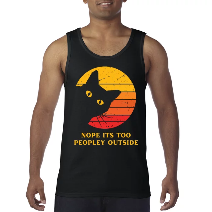 Retro Nope Its Too Peopley Outside Shy Cat Lovers Tank Top