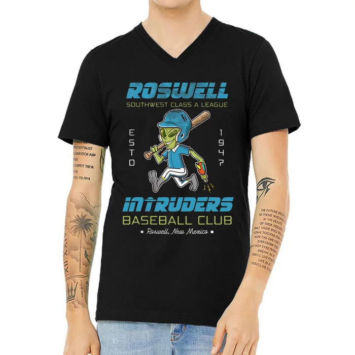 Roswell NM Intruders Minor League Retro Baseball Team V-Neck T-Shirt