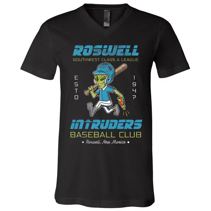 Roswell NM Intruders Minor League Retro Baseball Team V-Neck T-Shirt