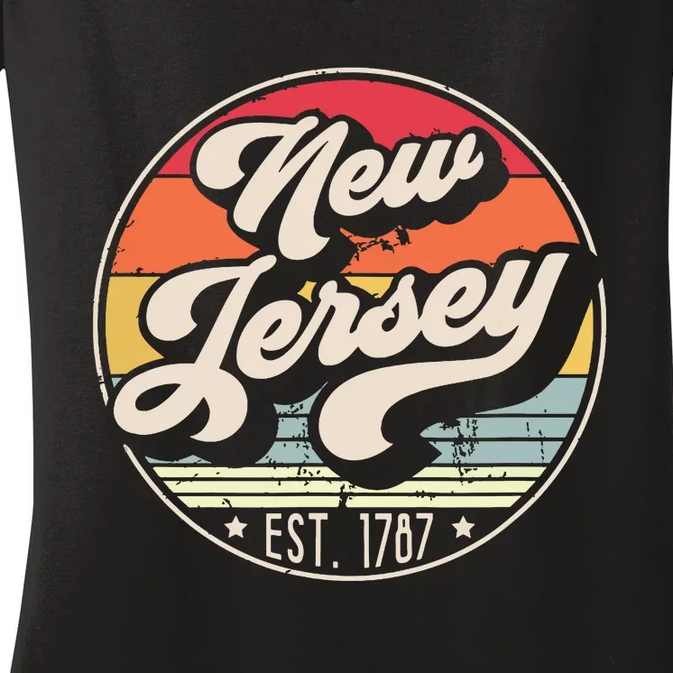 Retro New Jersey Home State Nj Cool 70s Style Sunset Women's V-Neck T-Shirt