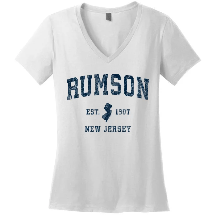 Rumson New Jersey Nj Vintage Sports Women's V-Neck T-Shirt