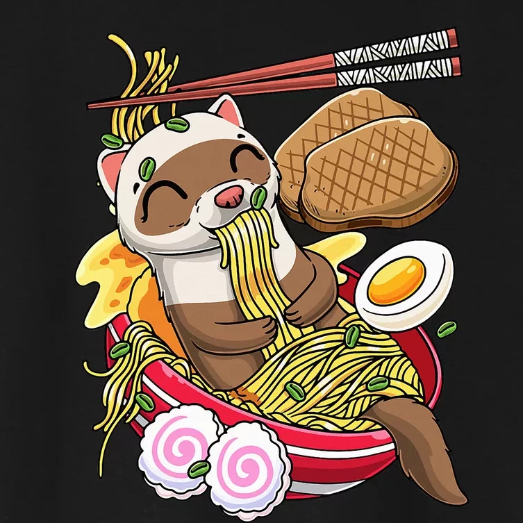 Ra Noodles Japanese Food Kawaii Ferret Women's Crop Top Tee