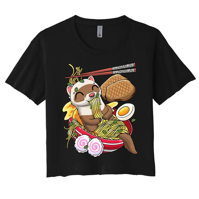 Ra Noodles Japanese Food Kawaii Ferret Women's Crop Top Tee