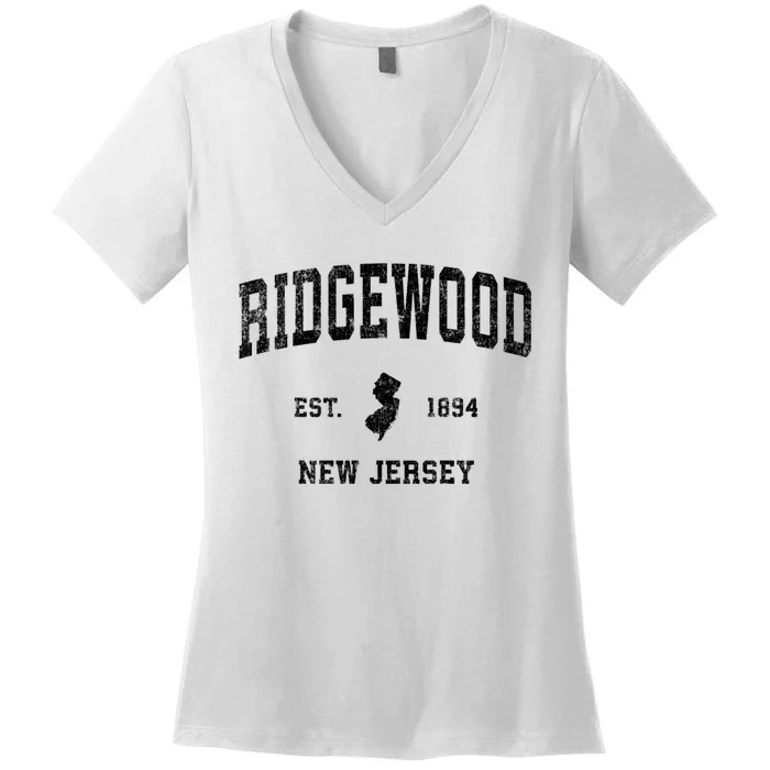 Ridgewood New Jersey Nj Vintage Established Sports Design Women's V-Neck T-Shirt