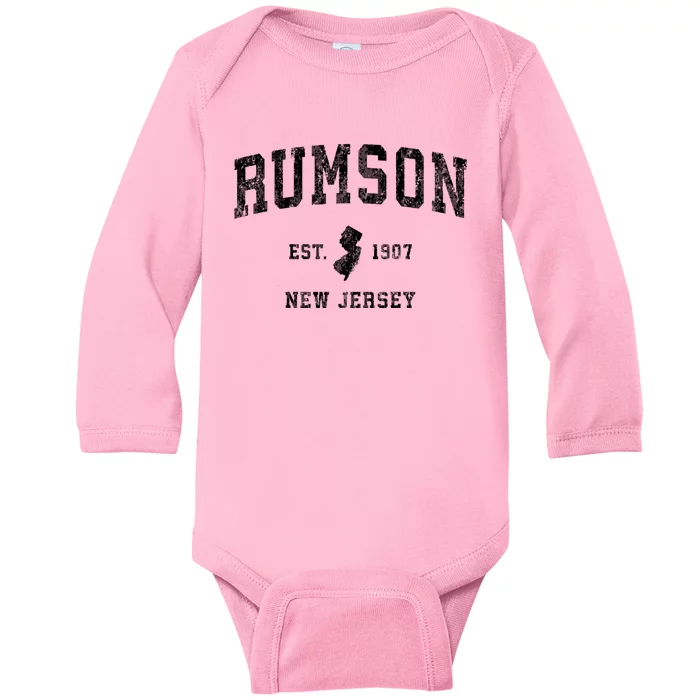 Rumson New Jersey Nj Vintage Established Sports Design Baby Long Sleeve Bodysuit