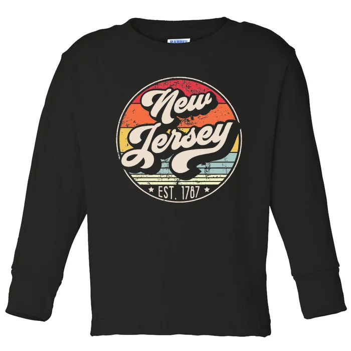 Retro New Jersey Home State Nj Cool 70s Style Sunset Toddler Long Sleeve Shirt