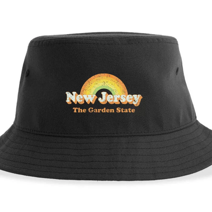 Retro New Jersey Vintage 70s Nj Rainbow Sustainable Bucket Hat