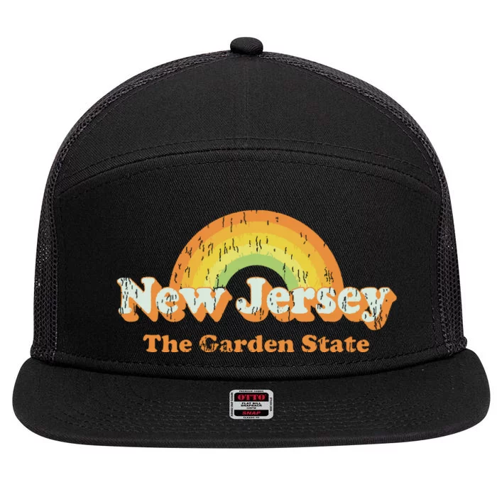 Retro New Jersey T Vintage 70s Nj Rainbow Design 7 Panel Mesh Trucker Snapback Hat