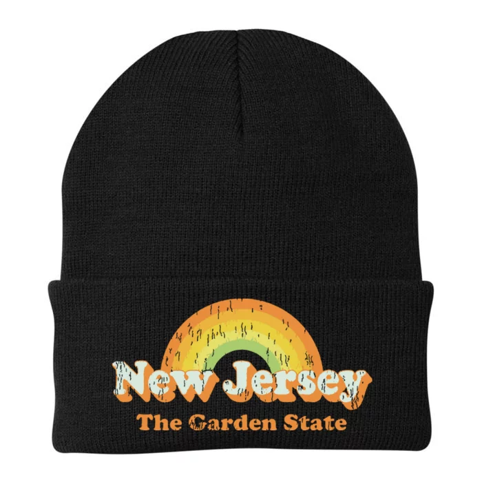 Retro New Jersey T Vintage 70s Nj Rainbow Design Knit Cap Winter Beanie