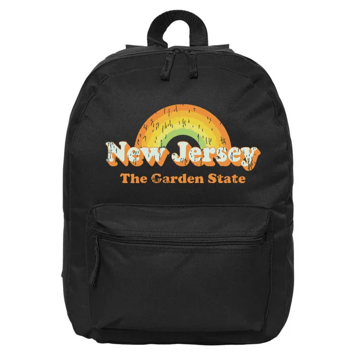 Retro New Jersey T Vintage 70s Nj Rainbow Design 16 in Basic Backpack