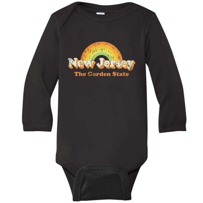 Retro New Jersey T Vintage 70s Nj Rainbow Design Baby Long Sleeve Bodysuit