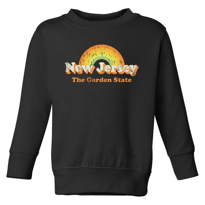 Retro New Jersey T Vintage 70s Nj Rainbow Design Toddler Sweatshirt