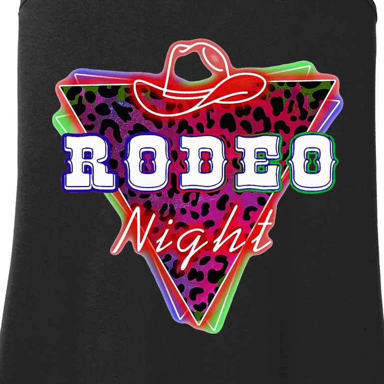 Rodeo Night Leopard Neon Cowboy Hat Ladies Essential Tank