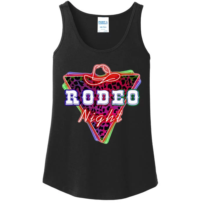 Rodeo Night Leopard Neon Cowboy Hat Ladies Essential Tank