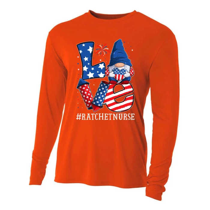 Ratchet Nurse Love 4th Of July Gnome Usa Patriotic Gift Cooling Performance Long Sleeve Crew