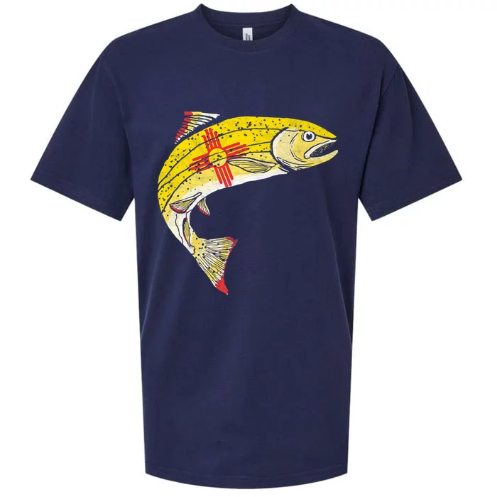 Retro New Mexico Flag Trout Vintage Fly Fishing Graphic Sueded Cloud Jersey T-Shirt