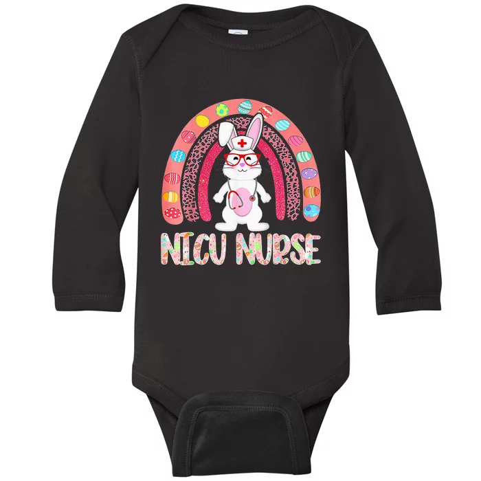 Rainbow NICU Nurse Easter Nurse Floral Bunny Baby Long Sleeve Bodysuit