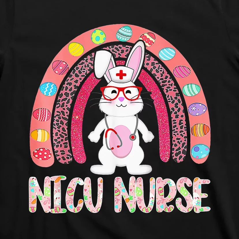 Rainbow NICU Nurse Easter Nurse Floral Bunny T-Shirt