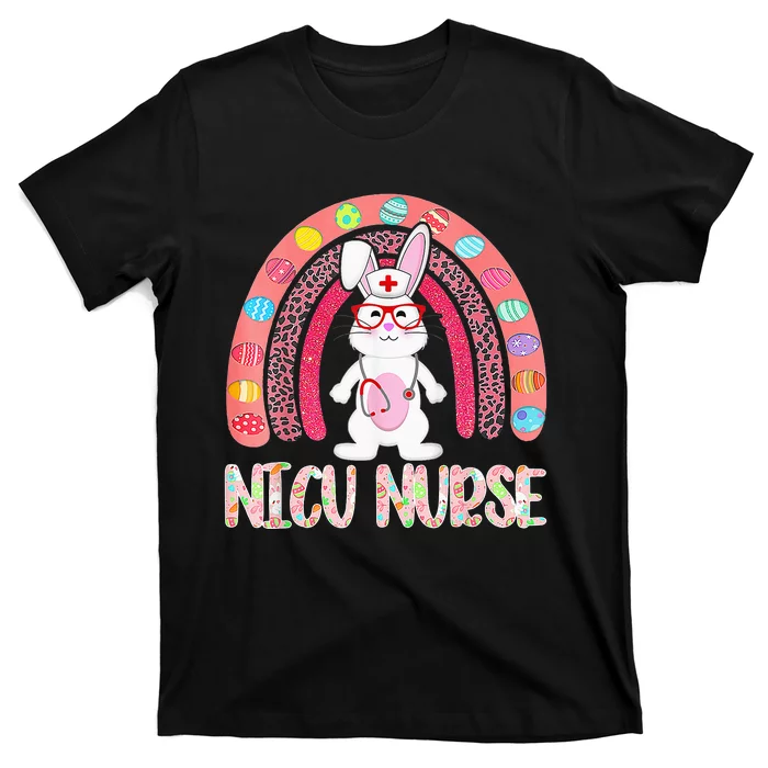 Rainbow NICU Nurse Easter Nurse Floral Bunny T-Shirt