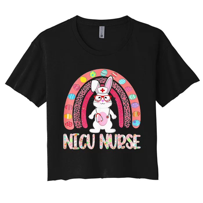 Rainbow NICU Nurse Easter Nurse Floral Bunny Women's Crop Top Tee